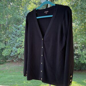 Elegant Wmn Black Button Front Cardigan Duster Office Dana Buchman Signature Lg